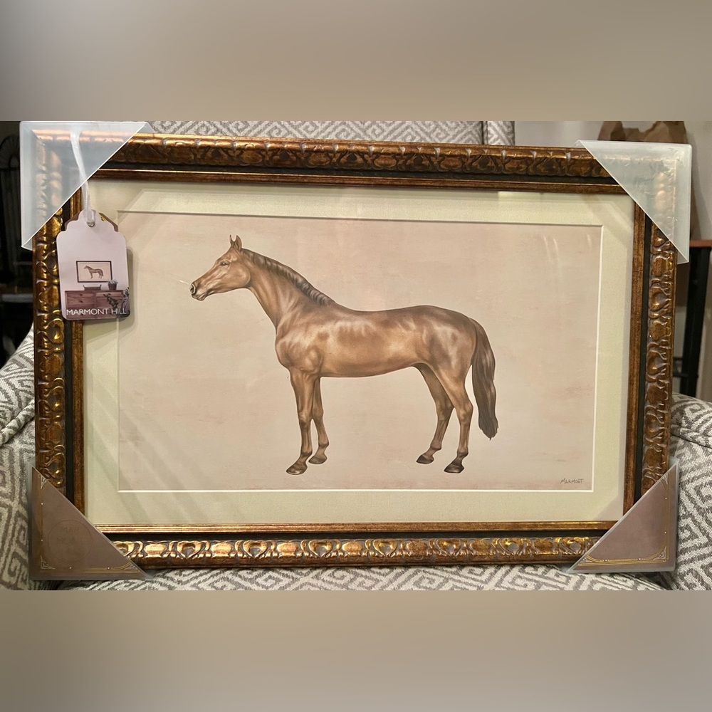 NEW MARMONT Framed HORSE Art Gold Frame. Sz 12" X 18". Smoke free.